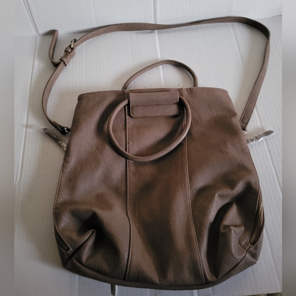 Sasha + Sofi Crossbody Handbag Satchel Adjustable Purse Brass Tan Shoulder Strap - Picture 2 of 14